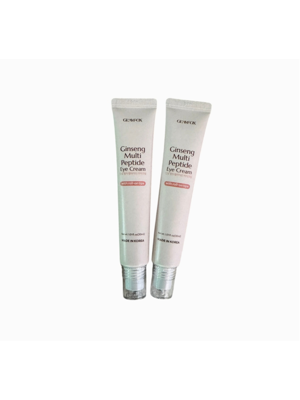 2 New GLAMFOX Ginseng Multi Peptide Eye Creams with small rollers